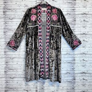 DRIFTWOOD Velvet Floral Embroidered Jacket - Gray and Pink